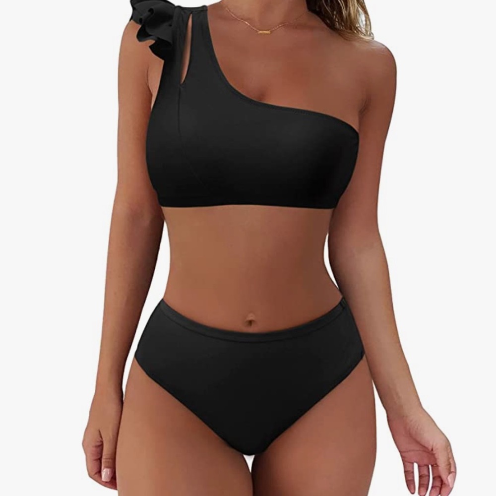 *NEW* 2023 Ruffle One Shoulder Two Piece Bikini - High Waisted Tummy Control